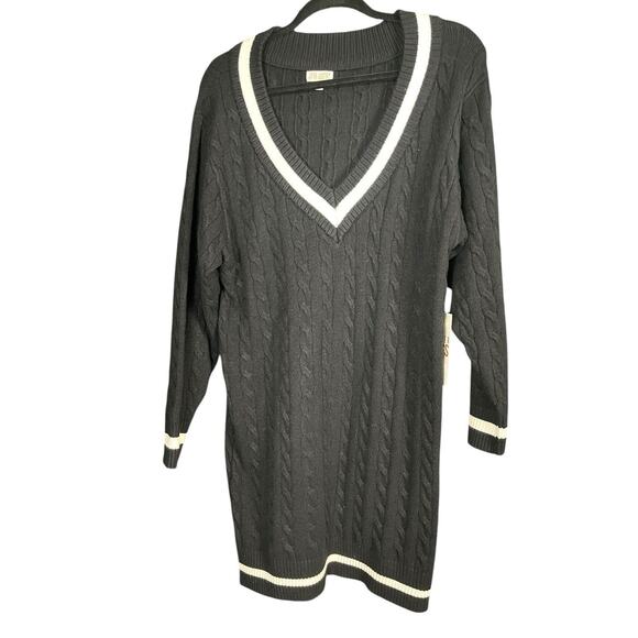 J for Justify Black Sweater Dress Women 1X V-Neck Cable Knit Preppy Bodycon NWT - Picture 6 of 13